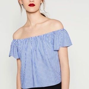 Zara Poplin Off the Shoulder Top